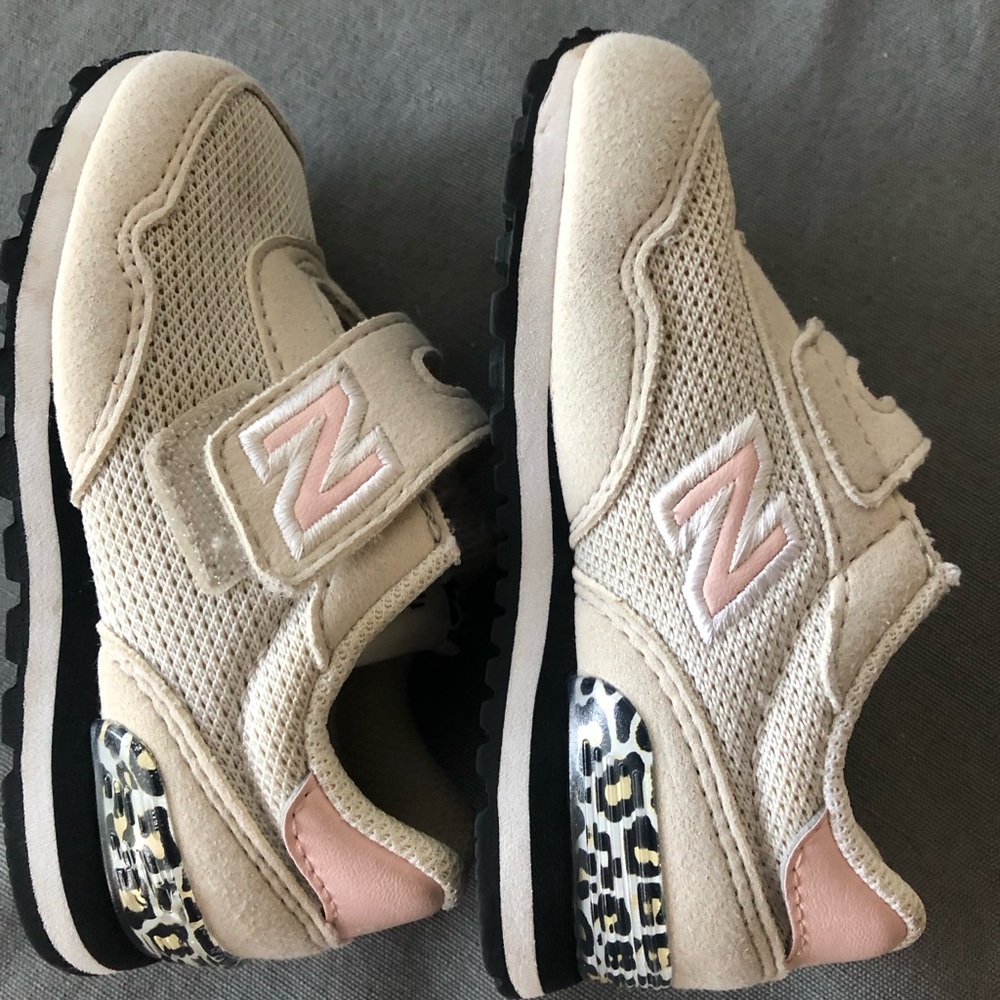 New Balance Kids Beige and Pink Sneakers with Leopard Accent